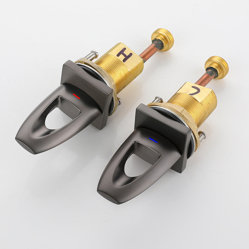 All Brass Modern Cold and Hot Water Dual Switch 3 Hole Bathroom Basin Faucet