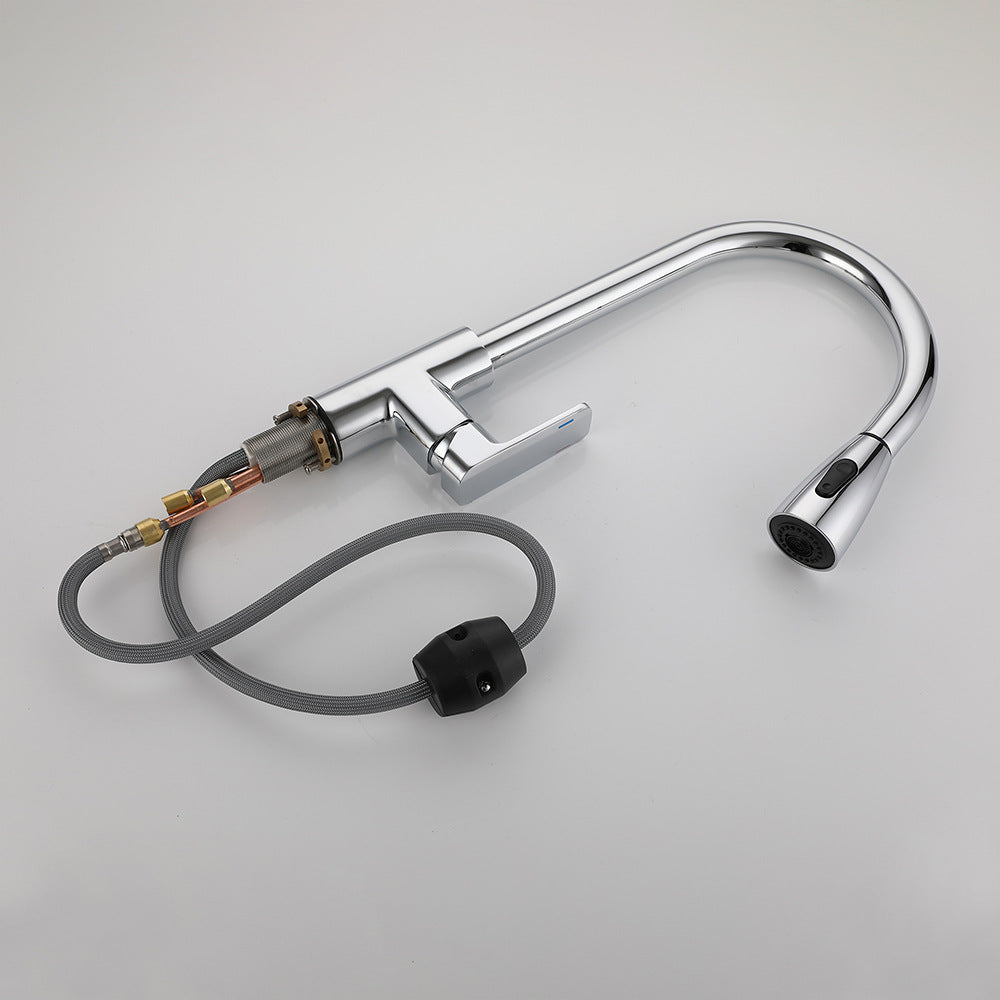 Eumtenr All Brass Cold and Hot Single Hole Pull Down Sprayer Single Control Kitchen Faucet