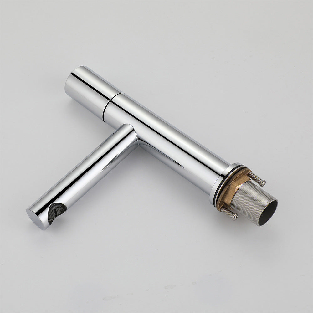Brass Cylindrical Single Handle Hot and Cold Bathroom Basin Faucet