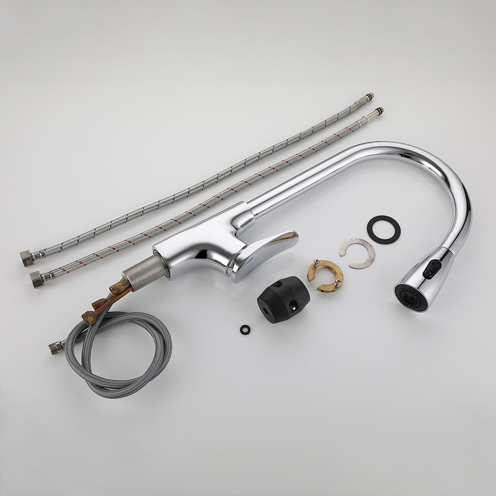 Eumtenr All Brass Single Hole Pull Down Sprayer Single Control Kitchen Faucet