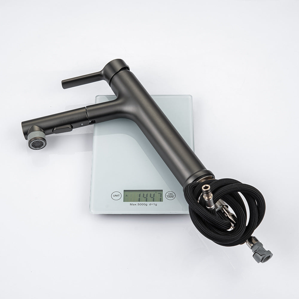 Full Brass Hot and Cold Water Multi-Function Pull Down Bathroom Countertop Basin Bathroom Faucet