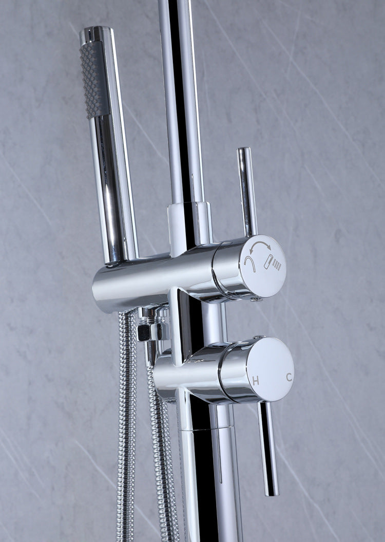 Brass Floor Mount Tub Bathtub Faucet Single Handle with Hand Shower - Round