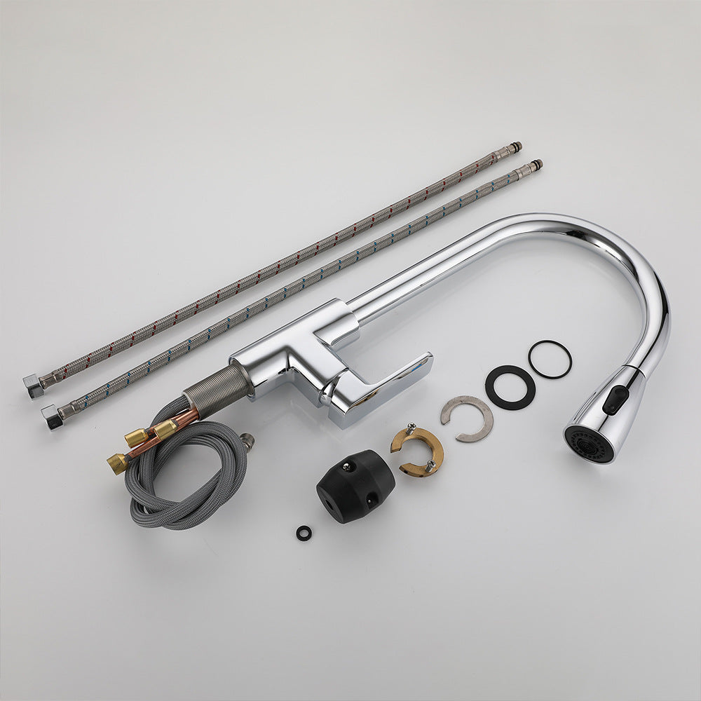 Eumtenr All Brass Cold and Hot Single Hole Pull Down Sprayer Single Control Kitchen Faucet