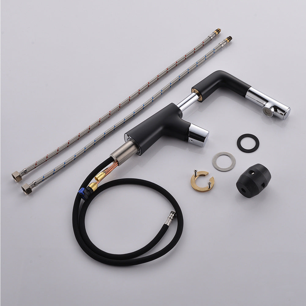 Full Brass Hot and Cold Water Lifting and Pull Down Bathroom Faucet