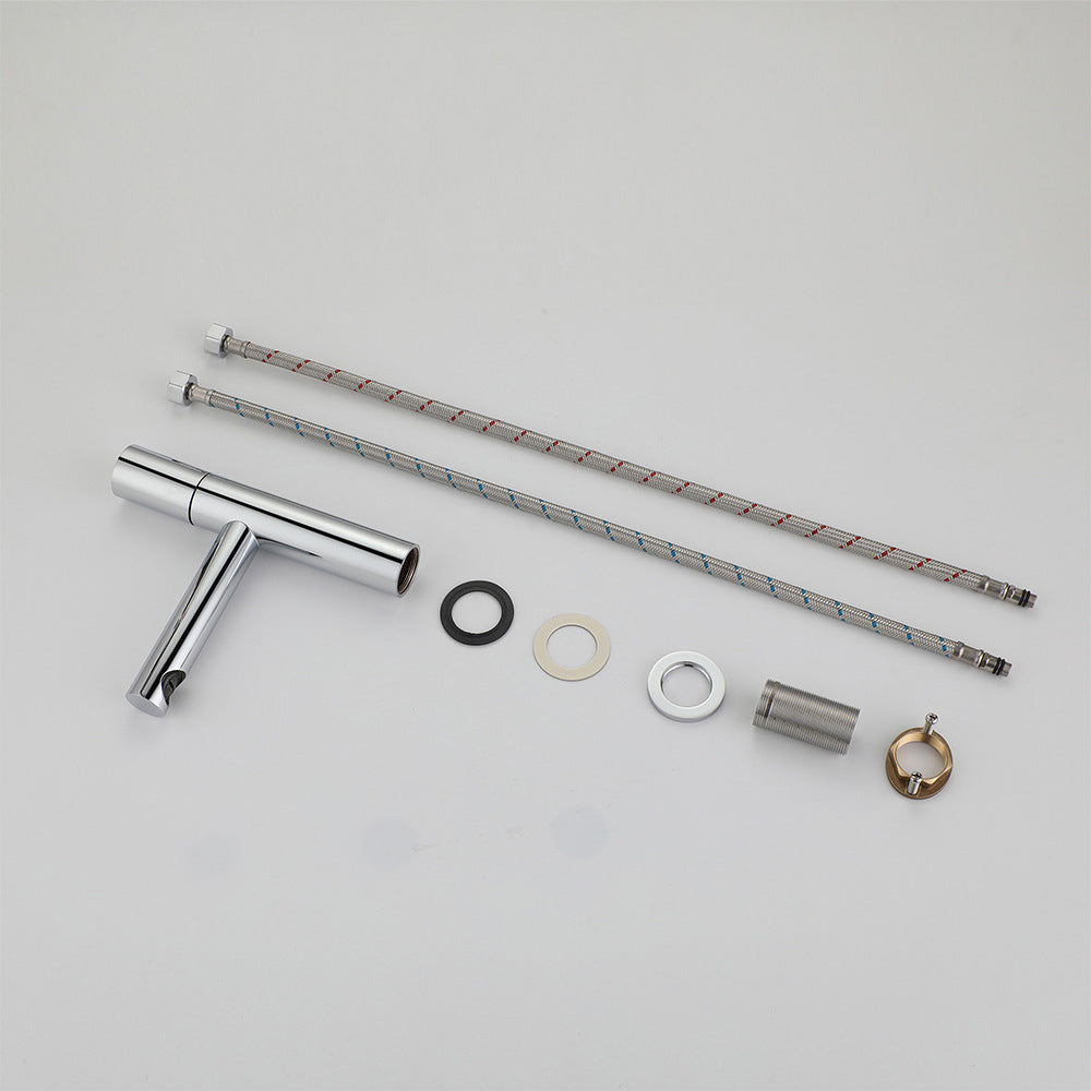 Brass Cylindrical Single Handle Hot and Cold Bathroom Basin Faucet