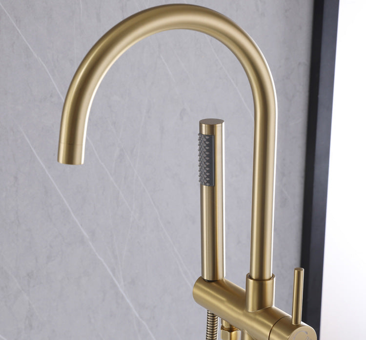Brass Floor Mount Tub Bathtub Faucet Single Handle with Hand Shower - Round
