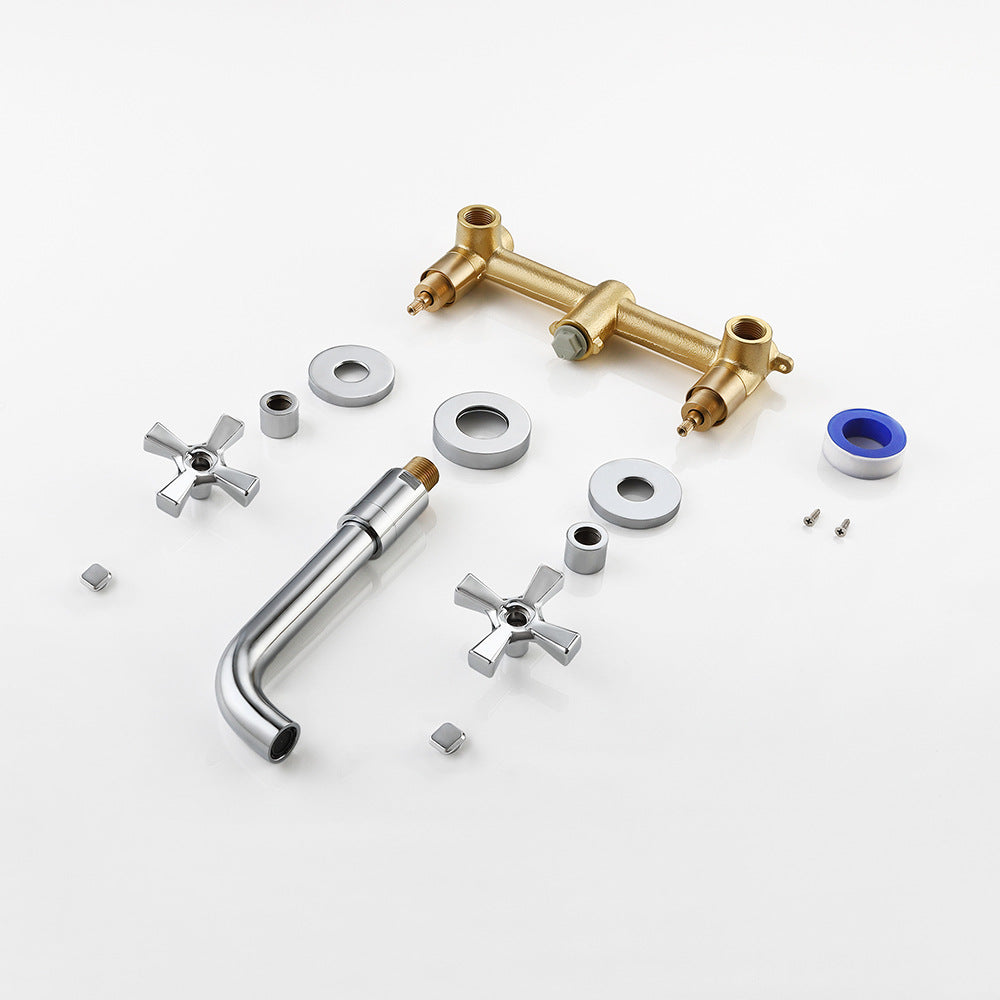 Double Handle Wall Mount Bathroom Sink Faucet and Valve