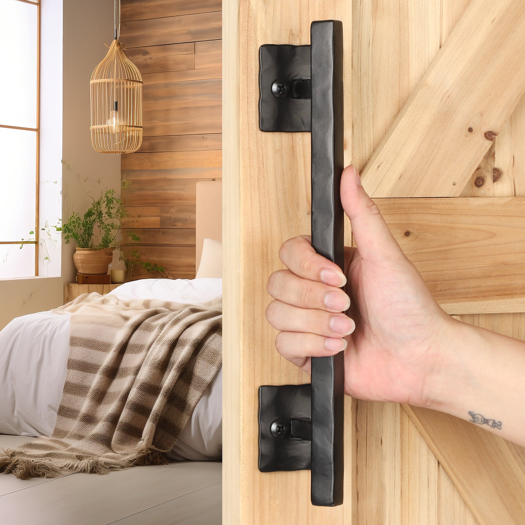 Euntenr Heavy Duty 12" Rhombus Solid Rustic Barn Door Handles for DIY Sliding Barn Door, Gate, Shed, Garage