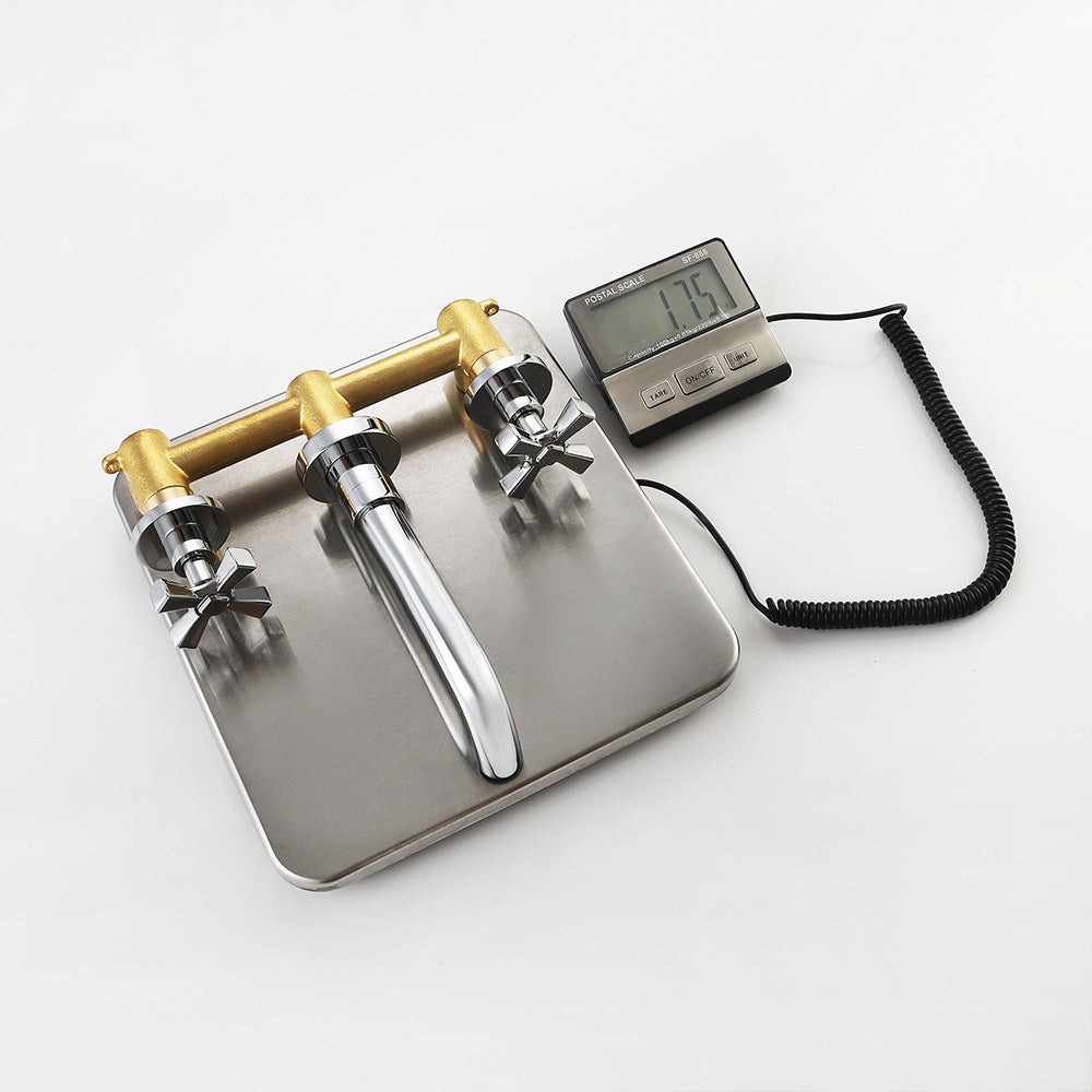 Double Handle Wall Mount Bathroom Sink Faucet and Valve