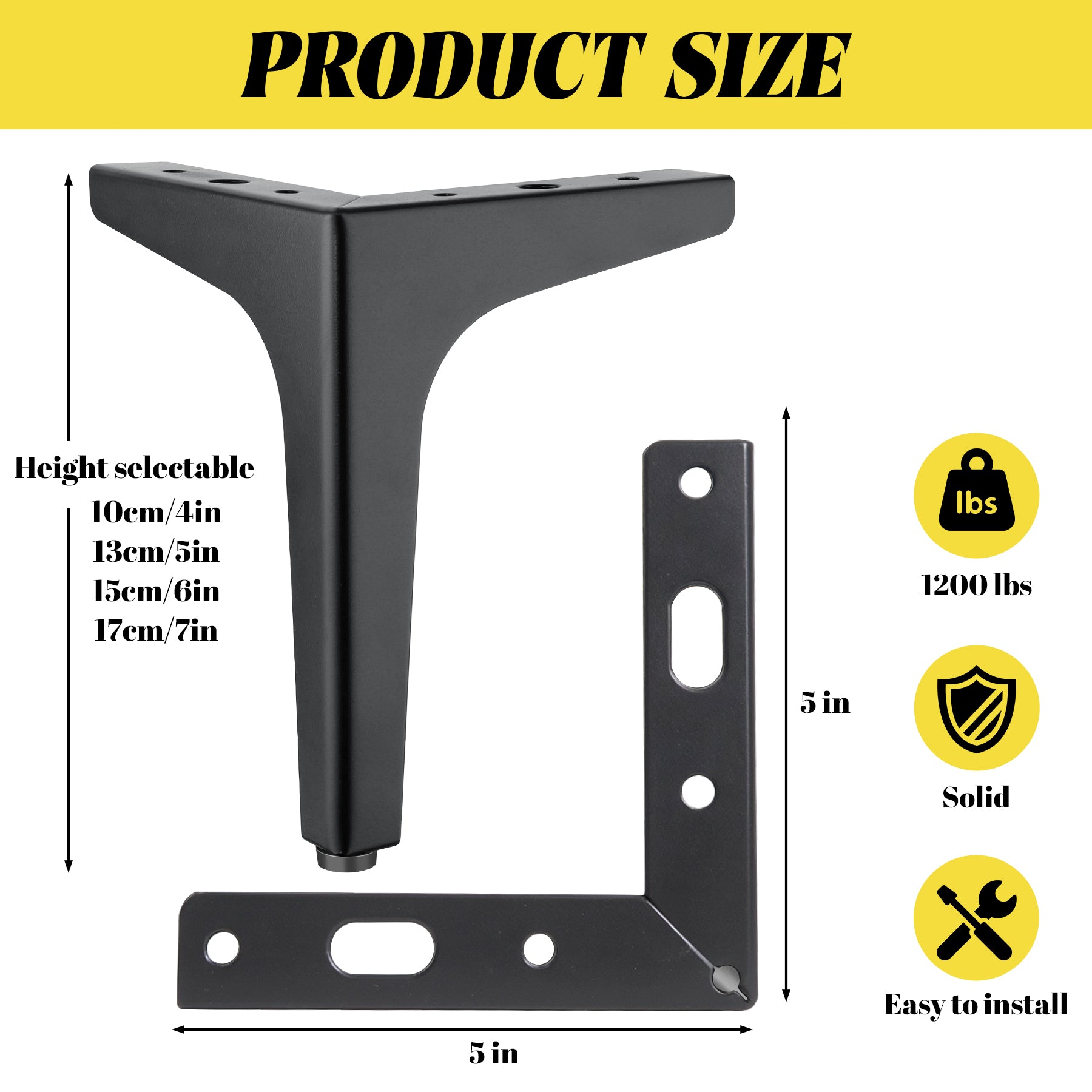 Eumtenr 4 Inch Solid Metal Furniture Legs, Black (Set of 4)