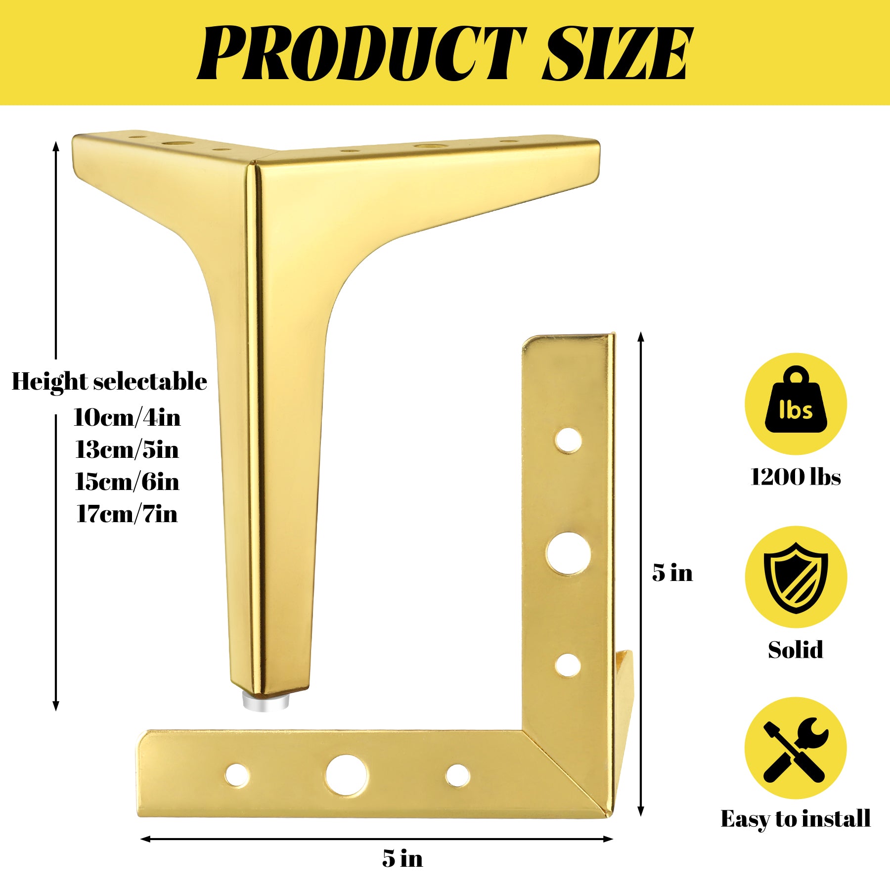 Eumtenr 4 Inch Solid Metal Furniture Legs, Polished Gold (Set of 4)