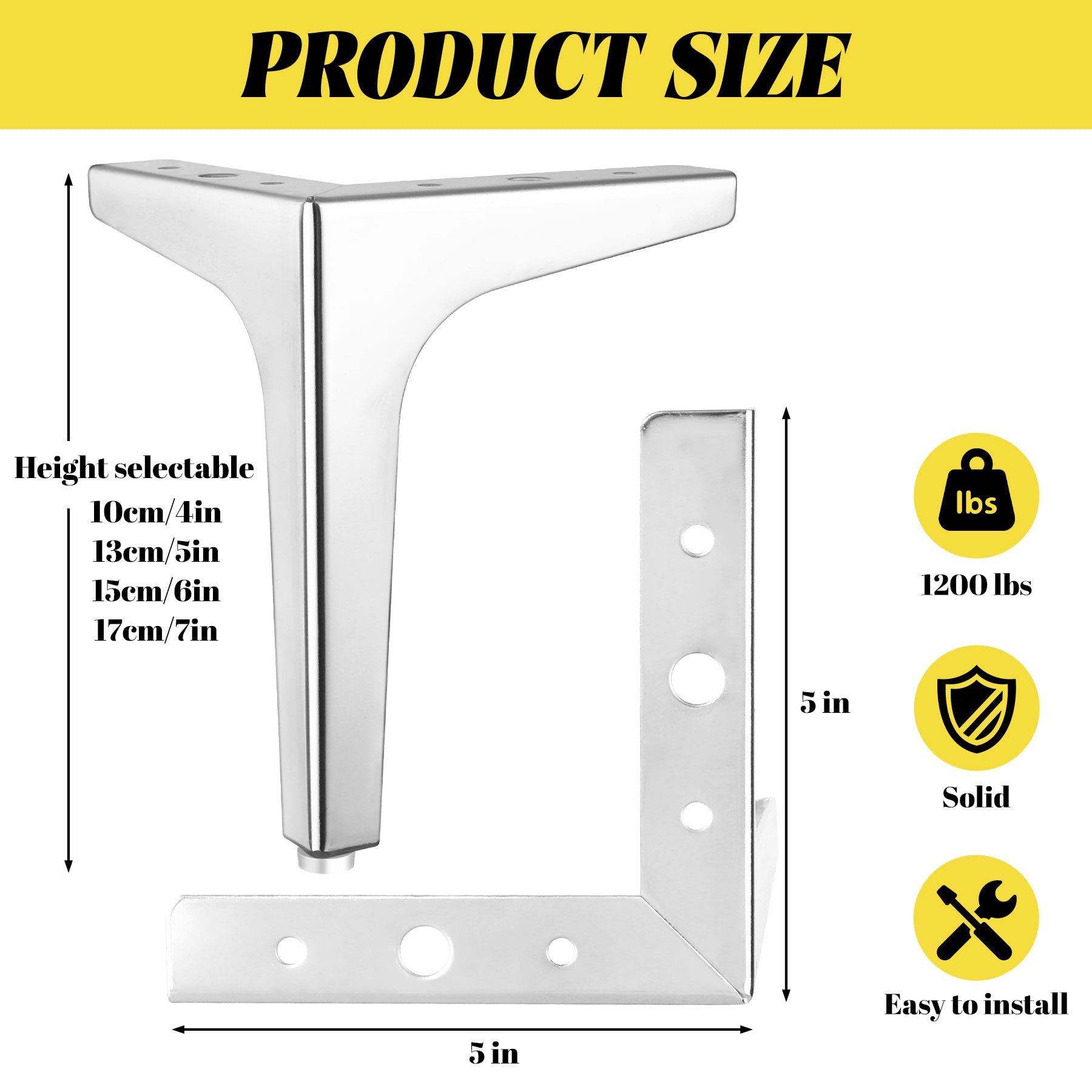 Eumtenr 4 Inch Solid Metal Furniture Legs, Polished Chrome (Set of 4)