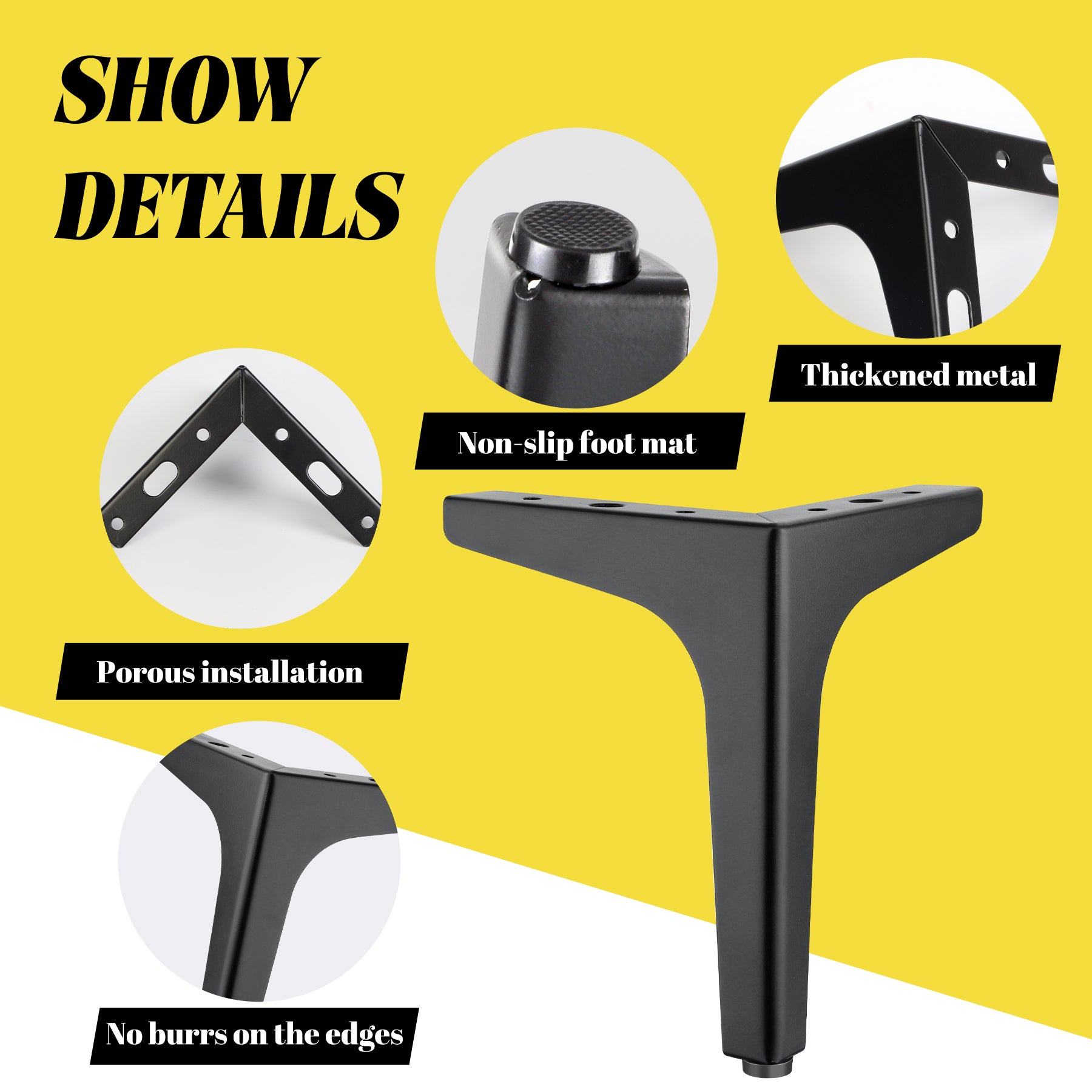 Eumtenr 4 Inch Solid Metal Furniture Legs, Black (Set of 4)