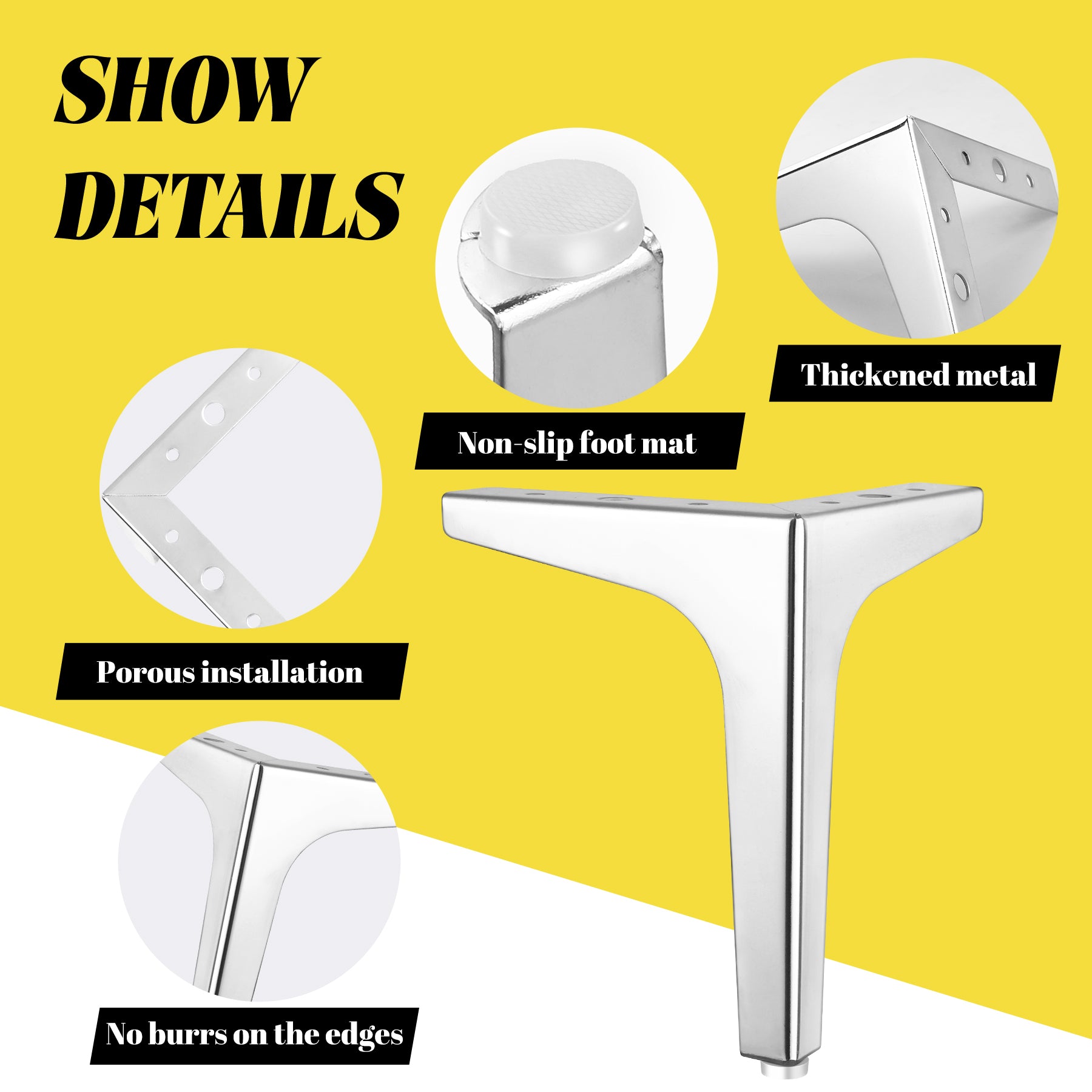 Eumtenr 4 Inch Solid Metal Furniture Legs, Polished Chrome (Set of 4)