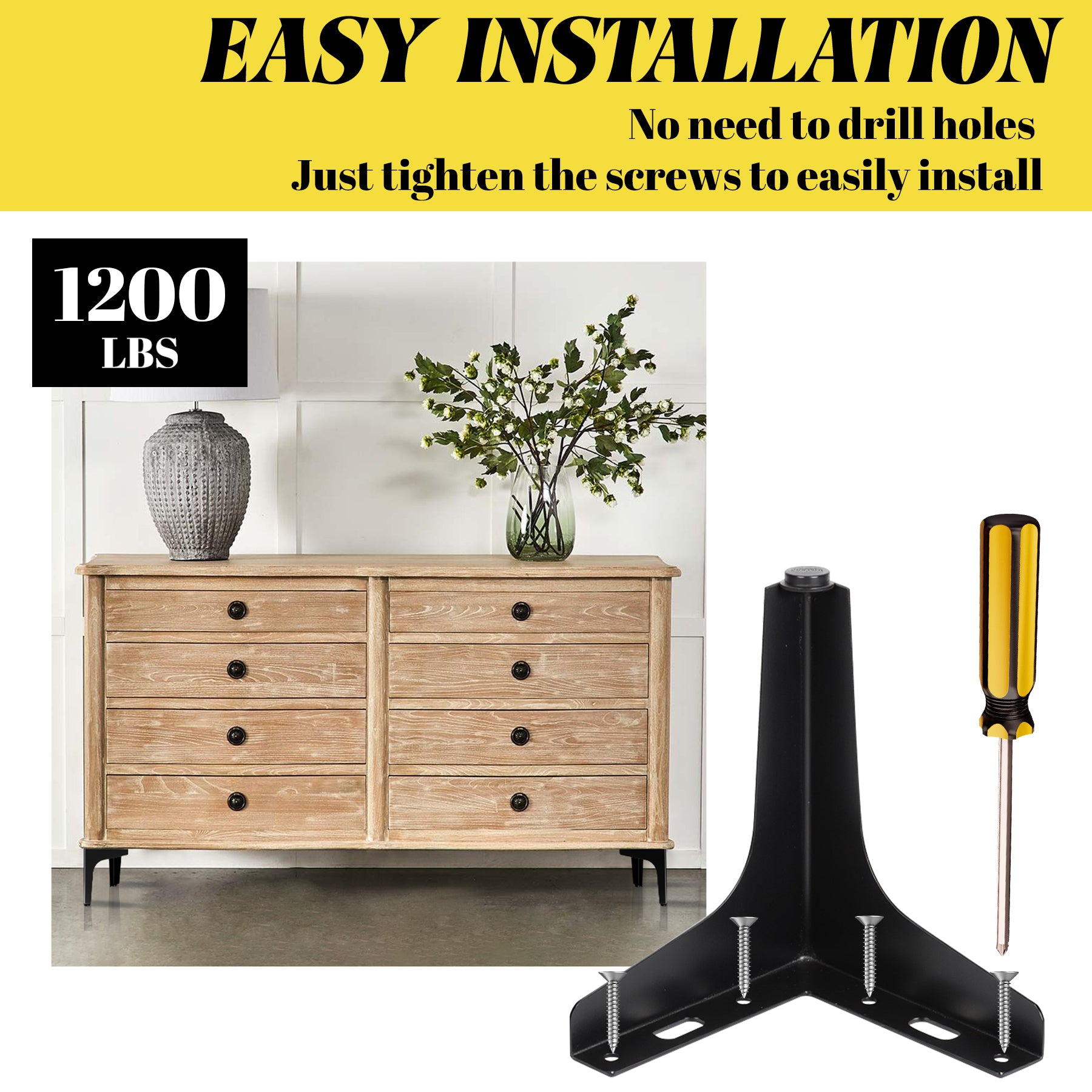 Eumtenr 4 Inch Solid Metal Furniture Legs, Black (Set of 4)