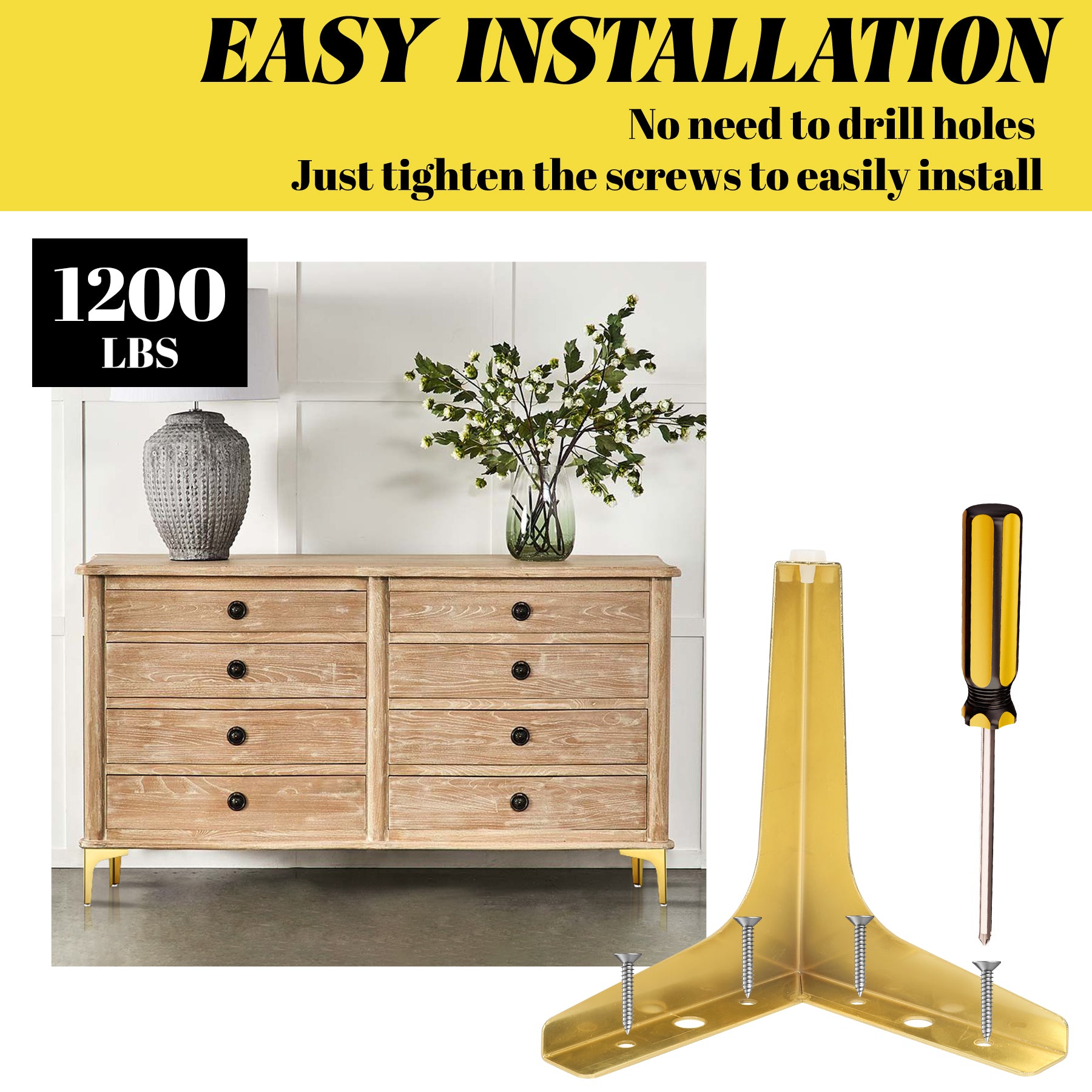 Eumtenr 4 Inch Solid Metal Furniture Legs, Polished Gold (Set of 4)