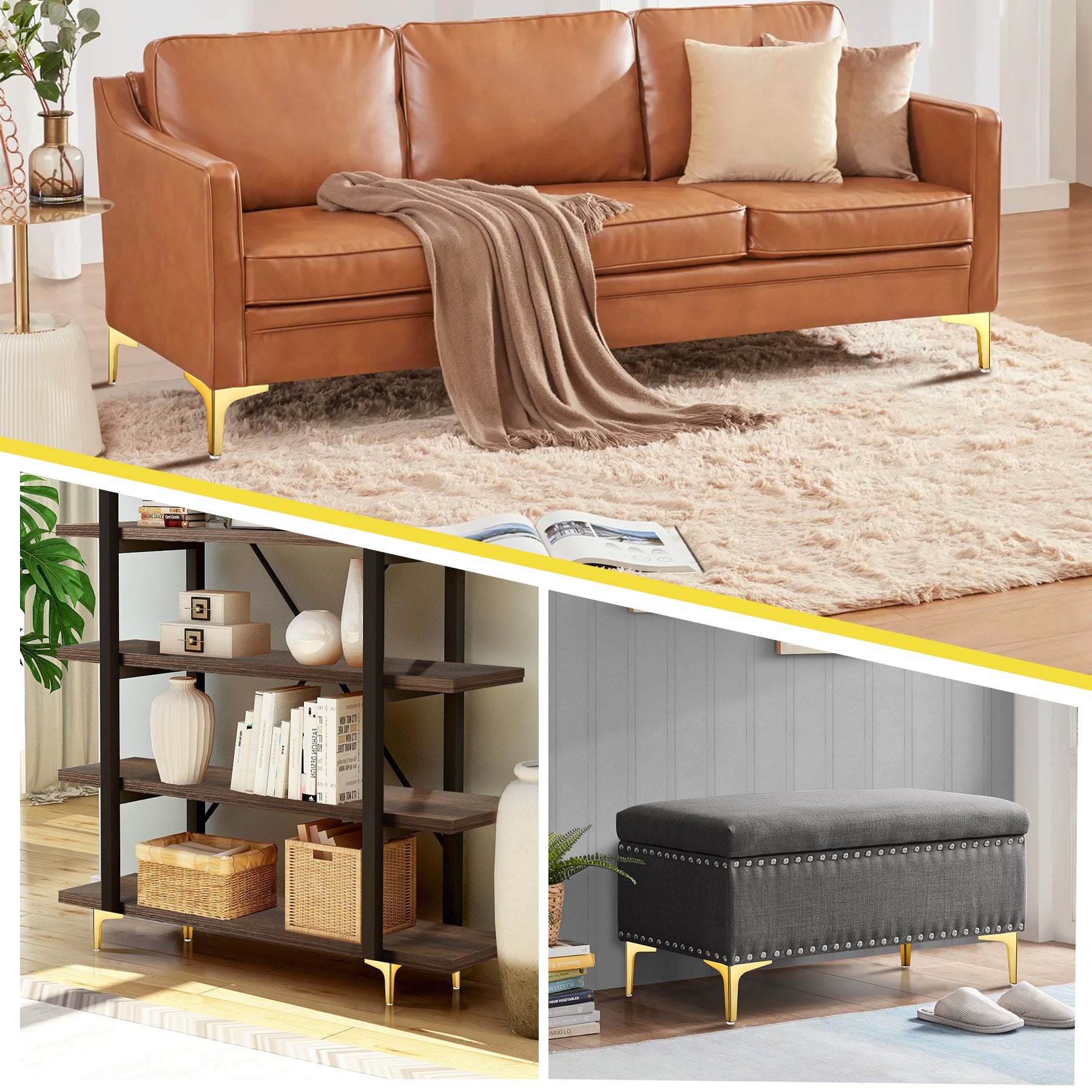 Eumtenr 4 Inch Solid Metal Furniture Legs, Polished Gold (Set of 4)