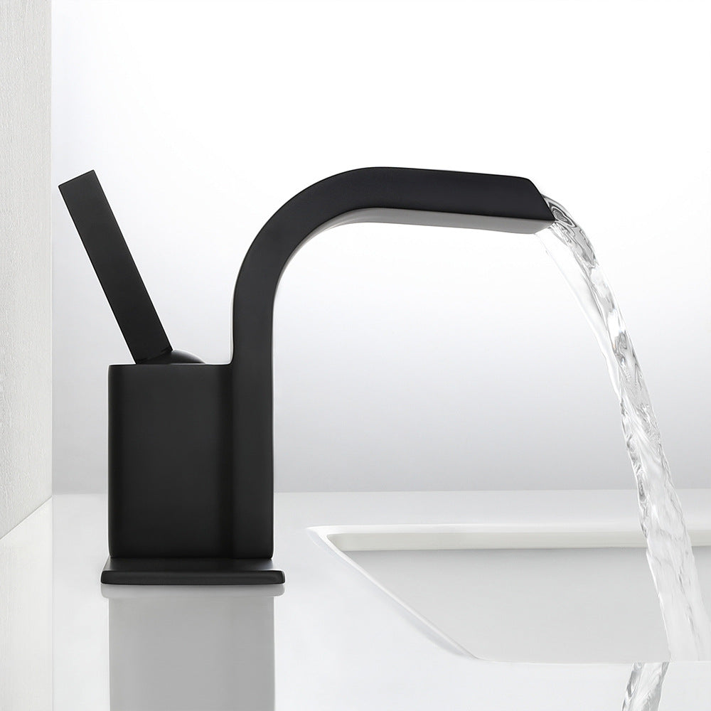 Brass Single Hole Waterfall Bathroom Faucet with Dual Control of Cold and Hot Handles
