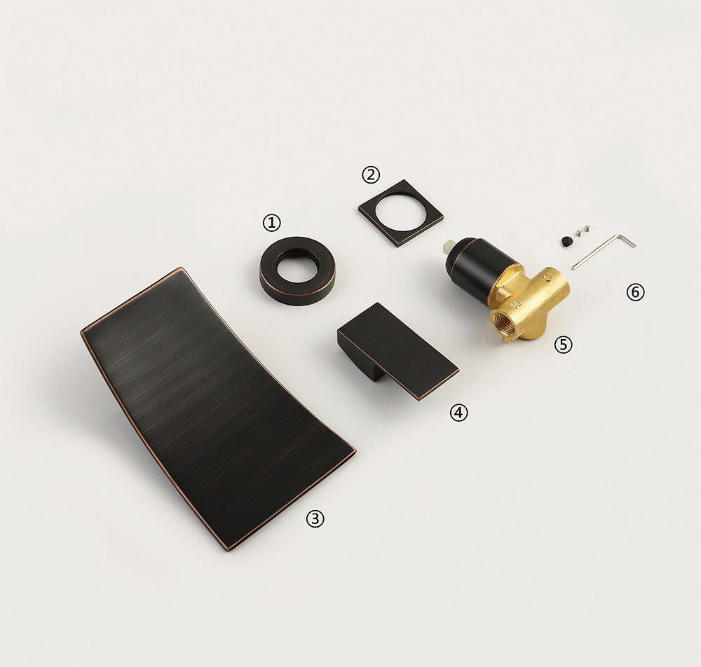 Wall Mount Waterfall Brass 2 Holes Bathroom Faucets with Single Handles