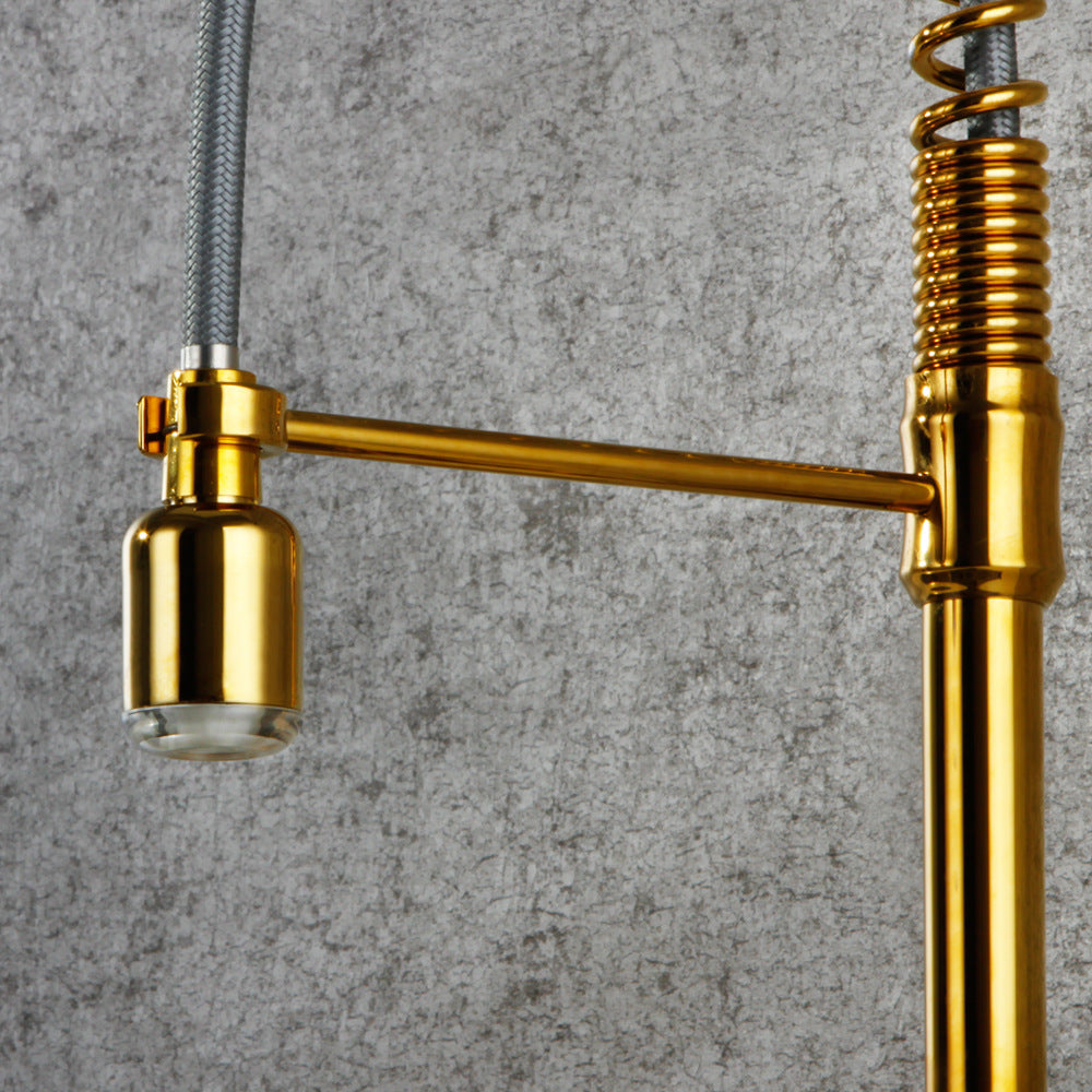 Commercial Single Handle Pull Down Sprayer Kitchen Faucet, with LED Light