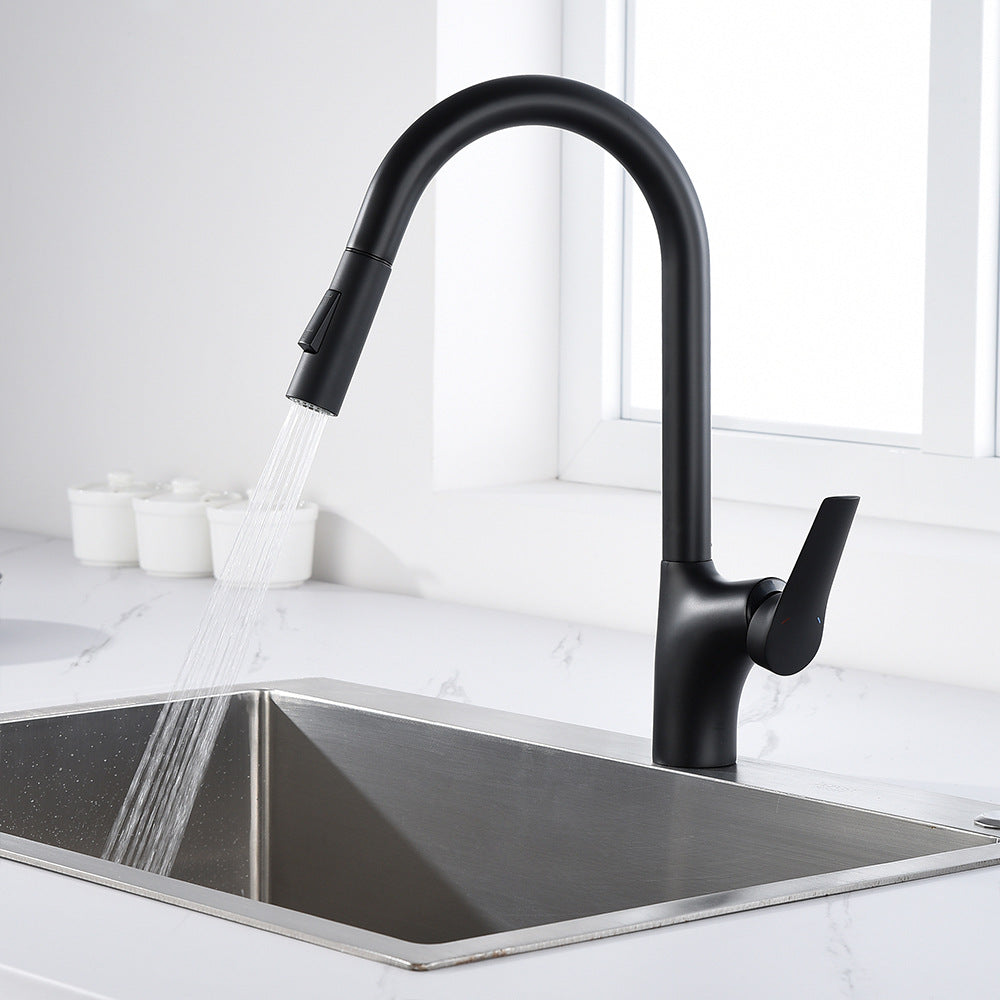 Full Brass Single Handle Single Hole Pull Down Sprayer Kitchen Sink Faucet (Dual Outlet Mode)