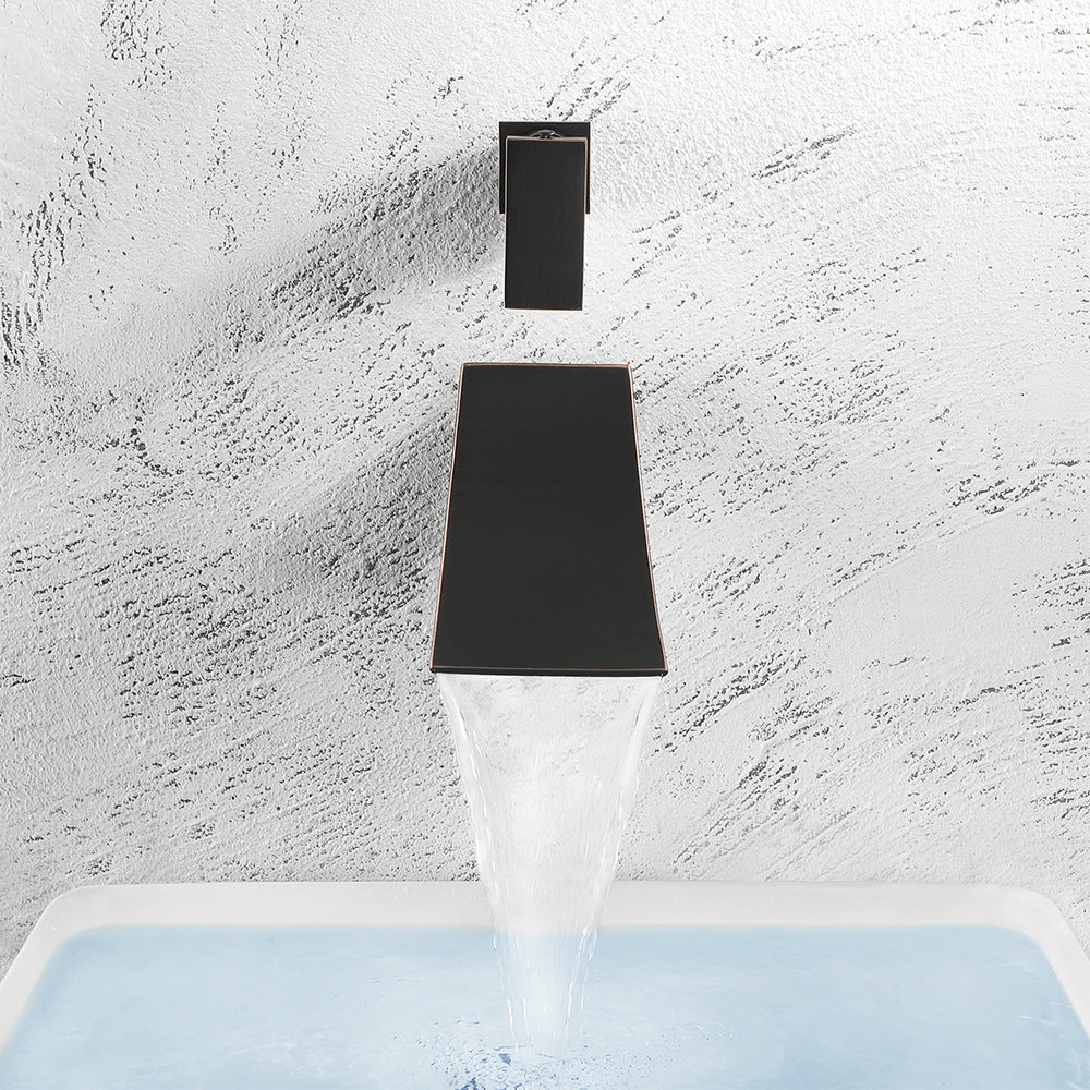 Wall Mount Waterfall Brass 2 Holes Bathroom Faucets with Single Handles