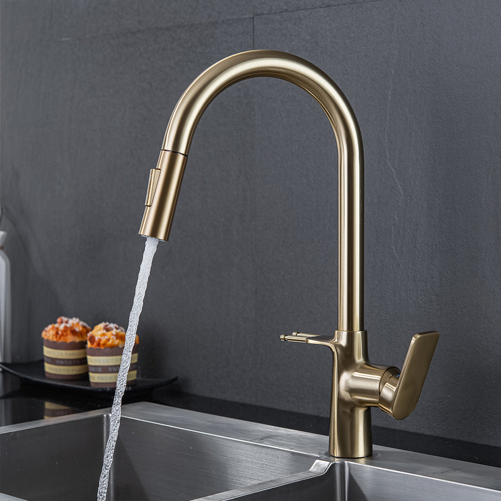 Brass Pulling and Retracting Kitchen Faucet (Hot and Cold Water with Hook)