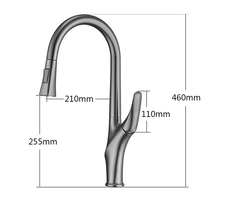 Küchenarmatur mit Pull-Down-Sprayer für heißes und kaltes Wasser aus massivem Messing