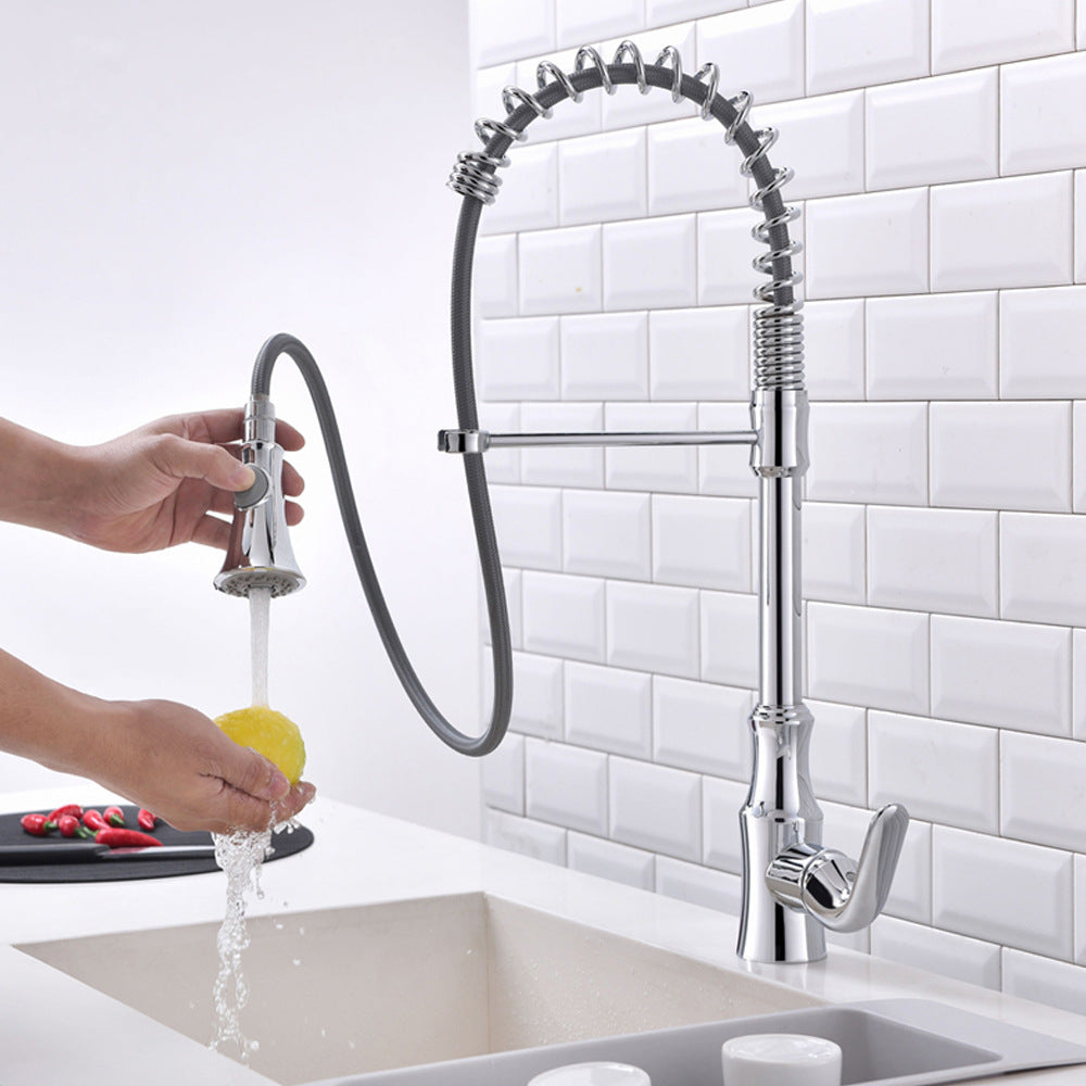 Commercial Brass Single Handle Single Hole Pull Down Sprayer Kitchen Sink Faucet