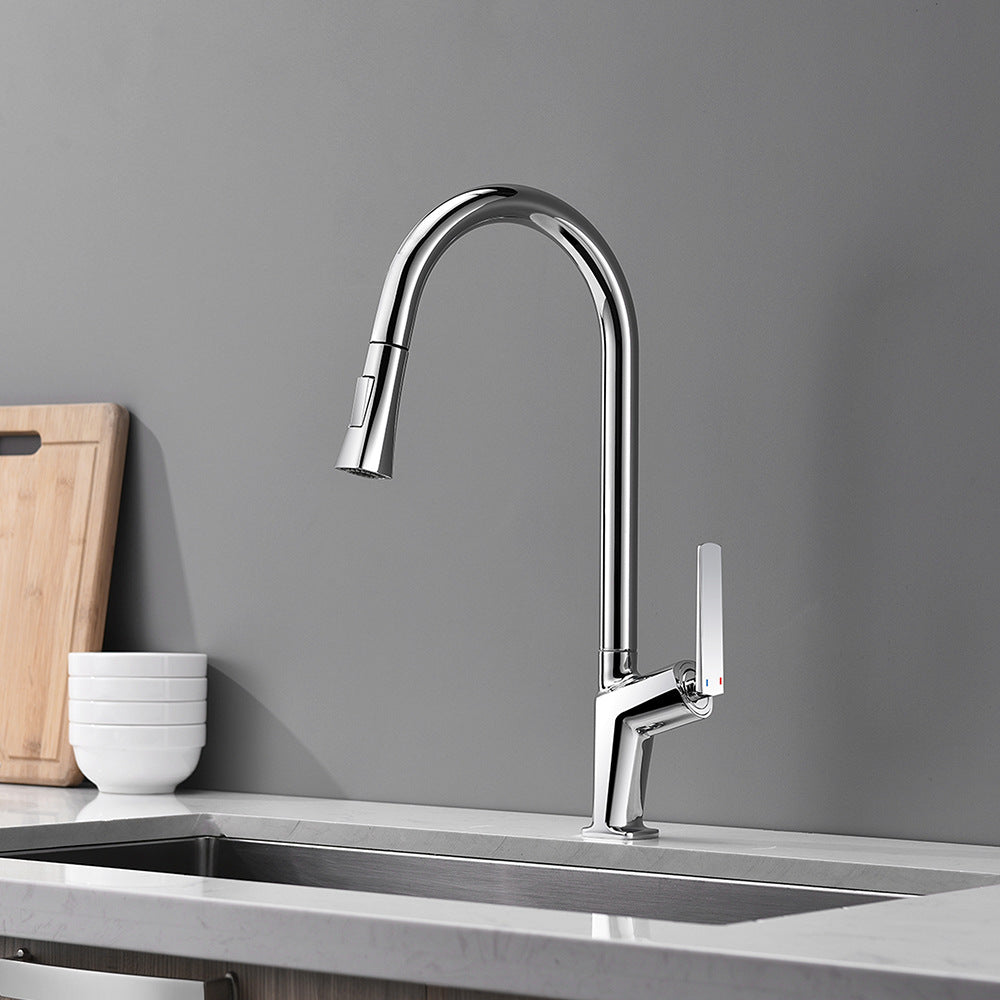 Full Brass Hot and Cold Water Pull Down Sprayer Kitchen Faucet