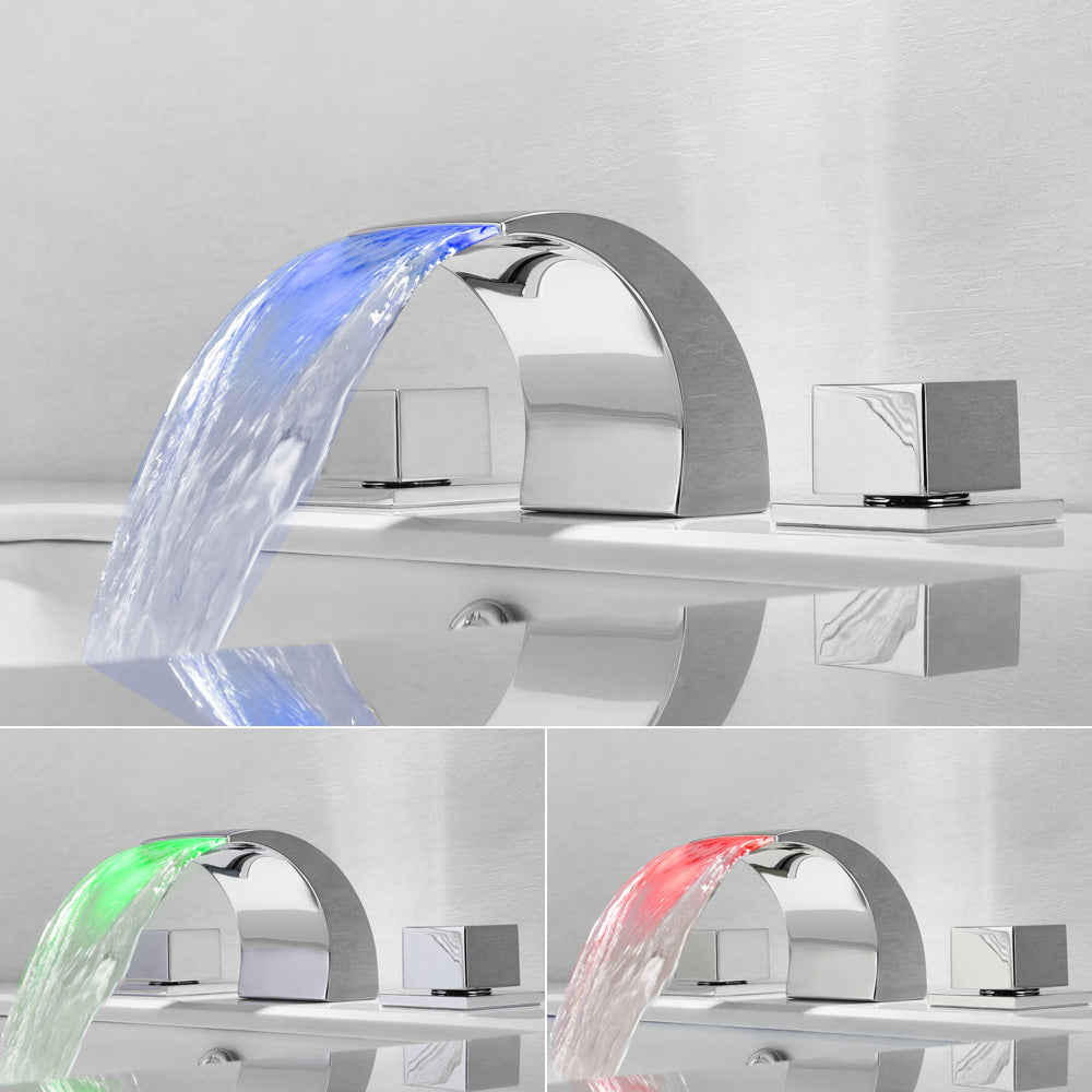 Solid Brass 3 Hole Bathroom Faucets with LED Light