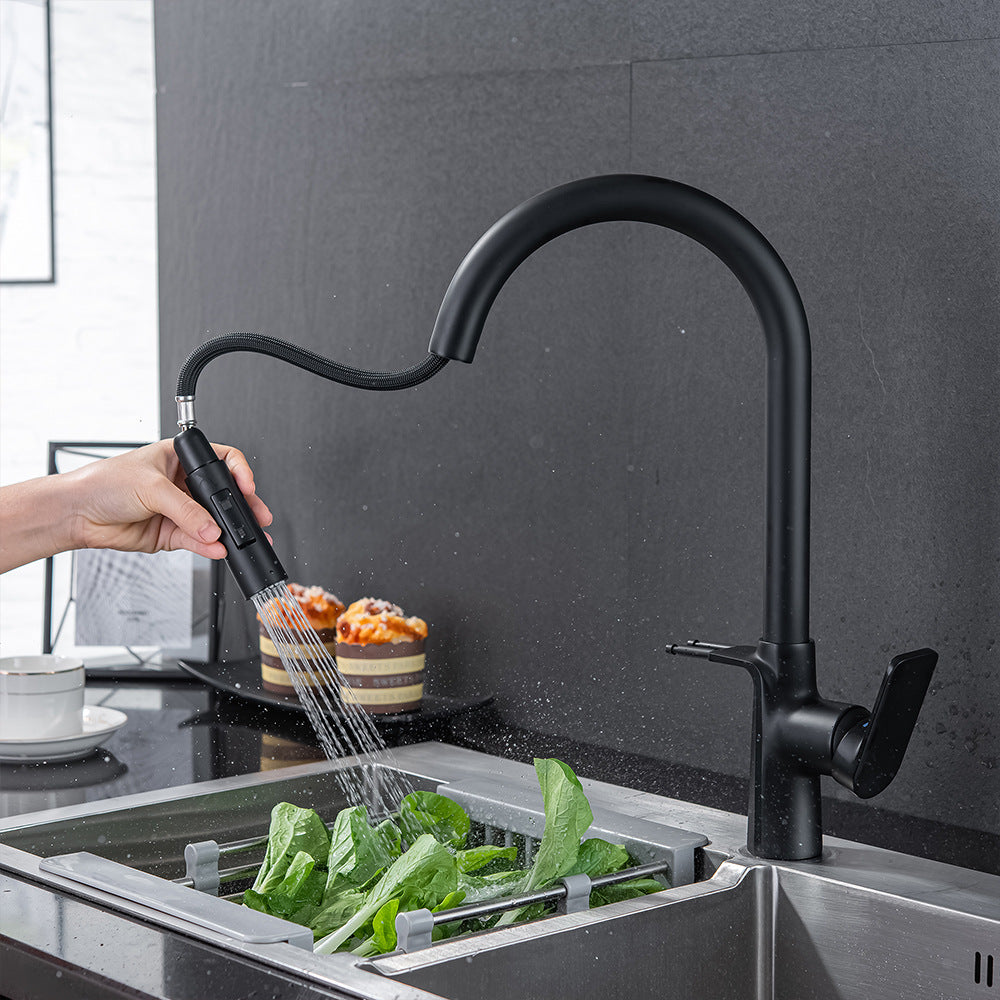Brass Pulling and Retracting Kitchen Faucet (Hot and Cold Water with Hook)