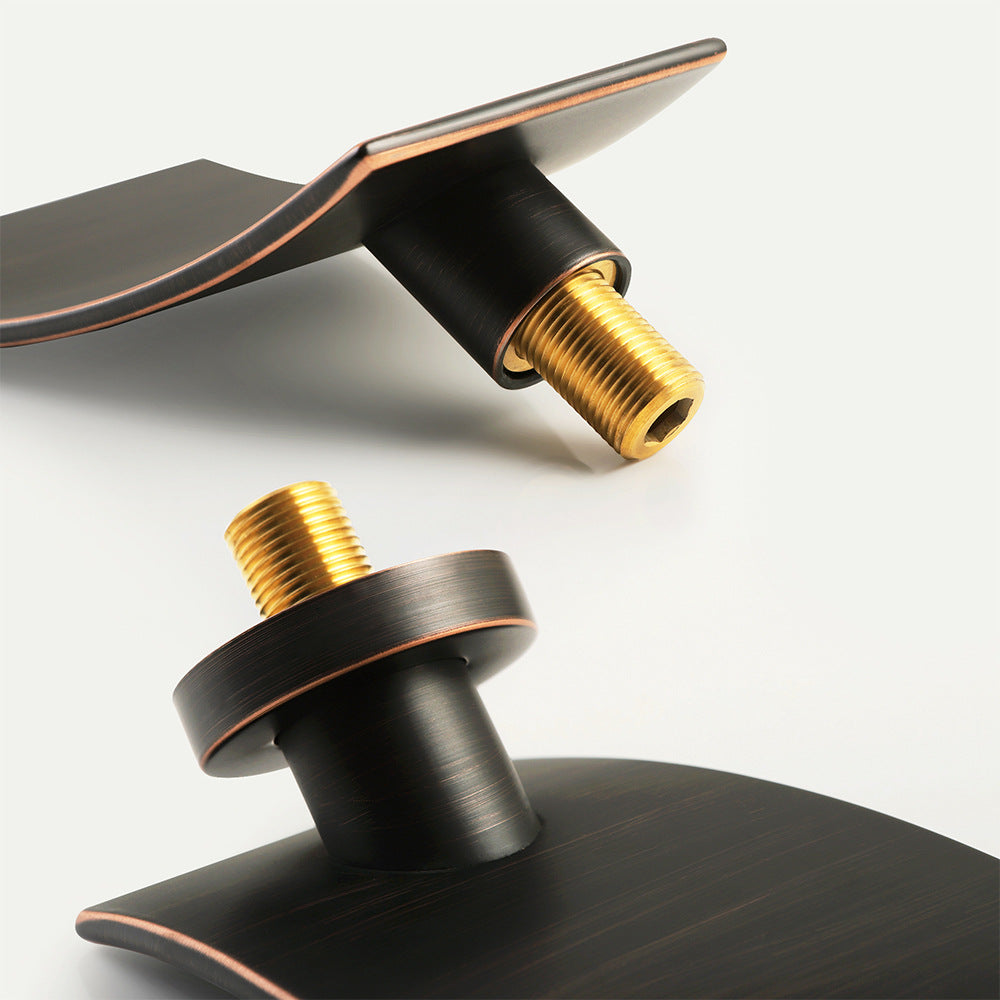 Wall Mount Waterfall Brass 2 Holes Bathroom Faucets with Single Handles