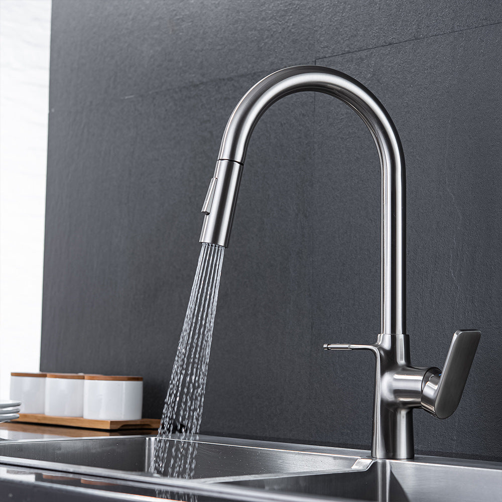 Brass Pulling and Retracting Kitchen Faucet (Hot and Cold Water with Hook)