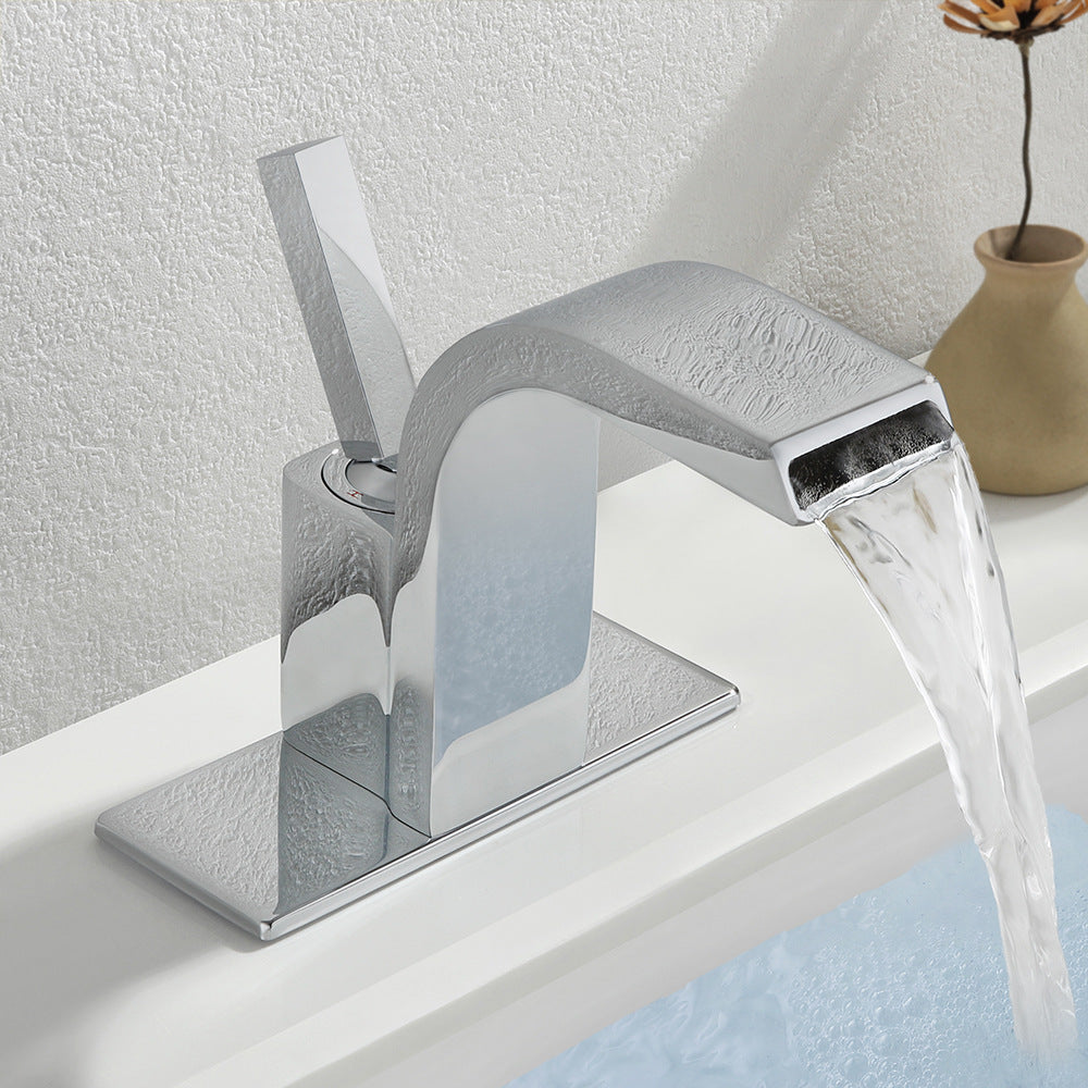 Brass Single Hole Waterfall Bathroom Faucet with Dual Control of Cold and Hot Handles