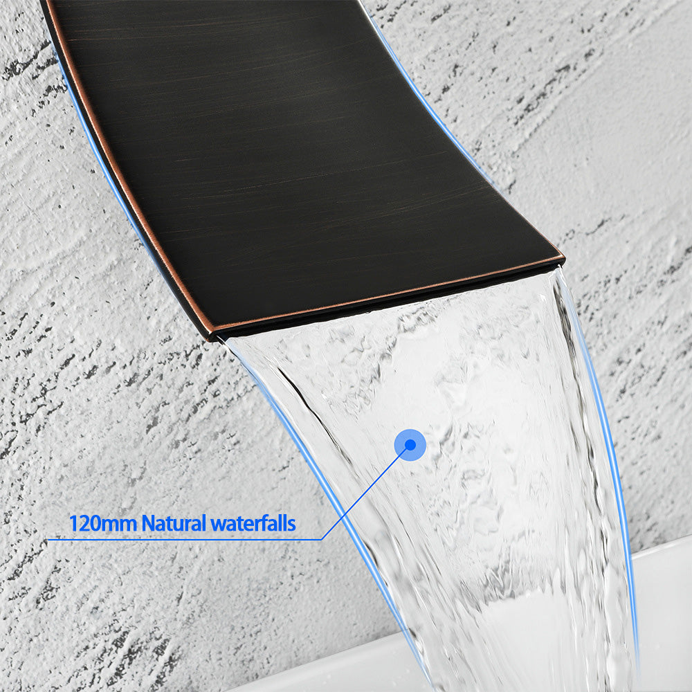 Wall Mount Waterfall Brass 2 Holes Bathroom Faucets with Single Handles