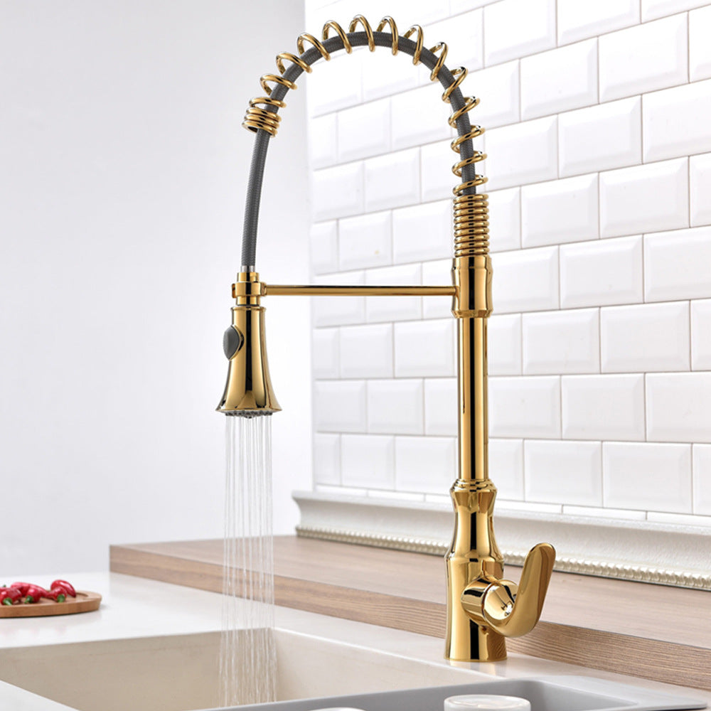 Commercial Brass Single Handle Single Hole Pull Down Sprayer Kitchen Sink Faucet