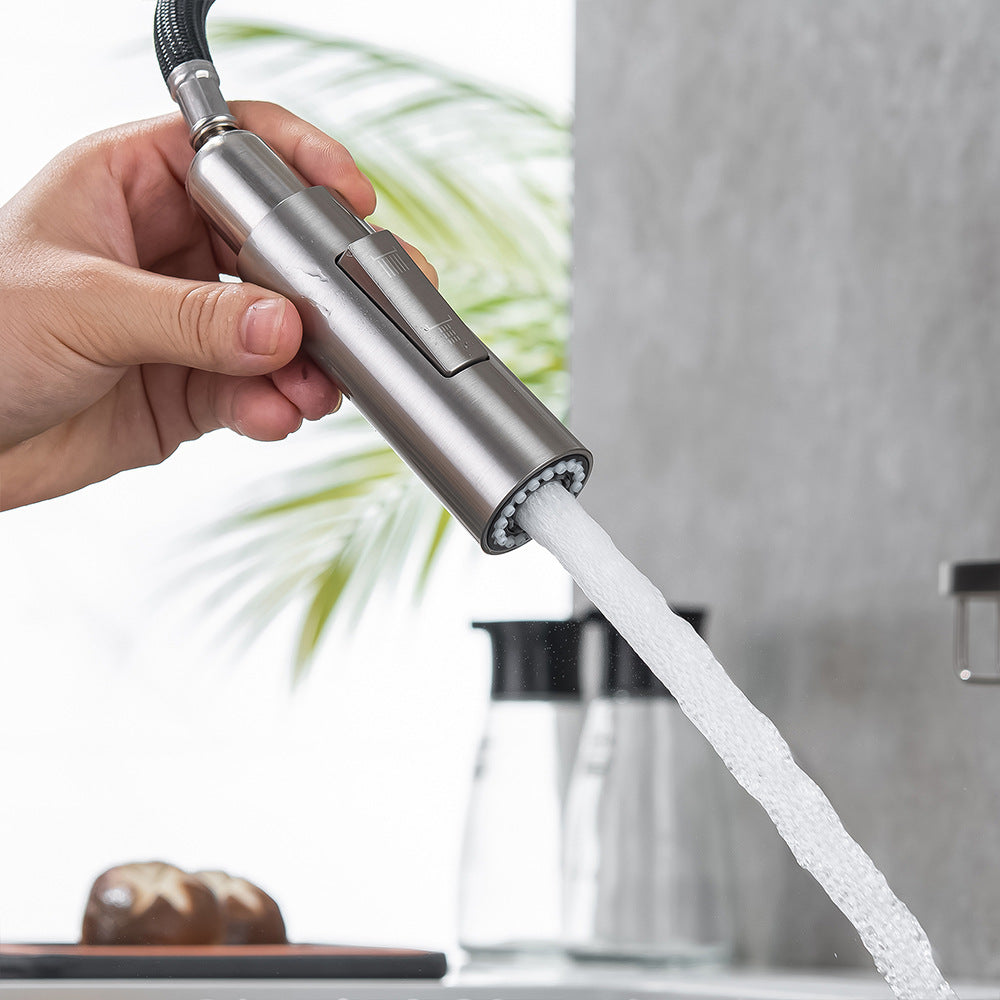 Full Brass Hot and Cold Water Pull Down Sprayer Kitchen Faucet with Storage Basket