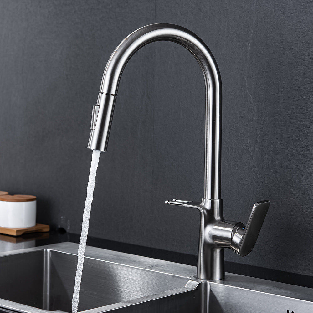 Brass Pulling and Retracting Kitchen Faucet (Hot and Cold Water with Hook)