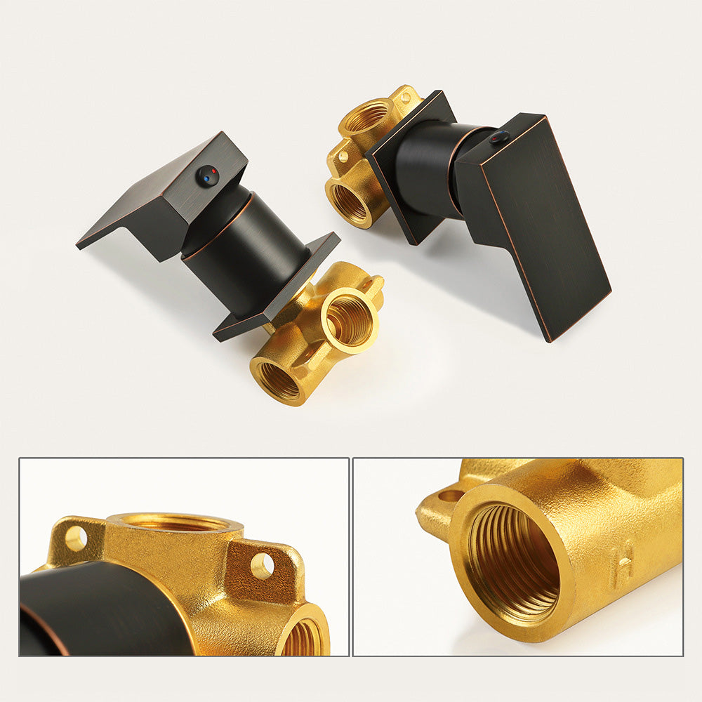 Wall Mount Waterfall Brass 2 Holes Bathroom Faucets with Single Handles