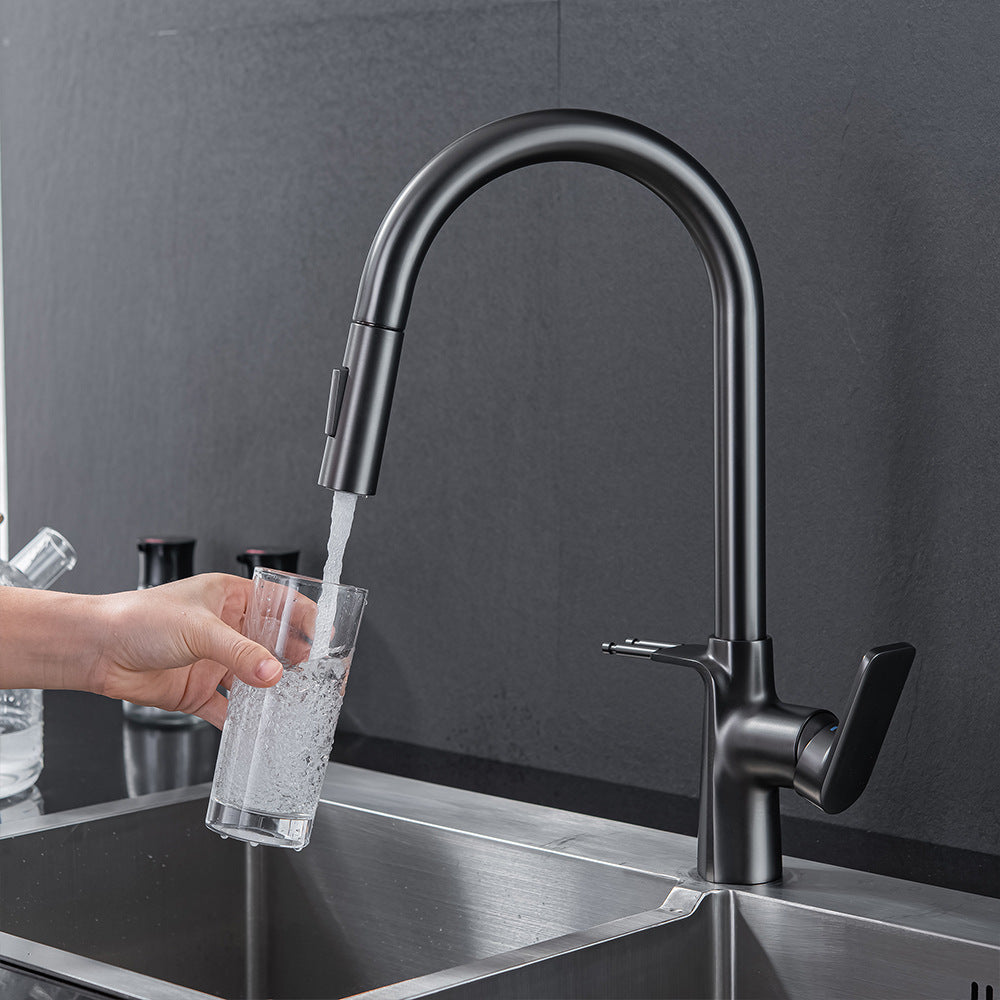 Brass Pulling and Retracting Kitchen Faucet (Hot and Cold Water with Hook)