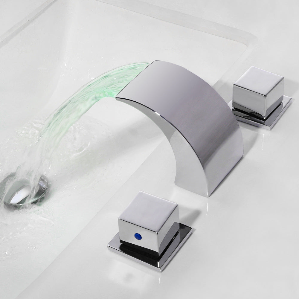 Solid Brass 3 Hole Bathroom Faucets with LED Light