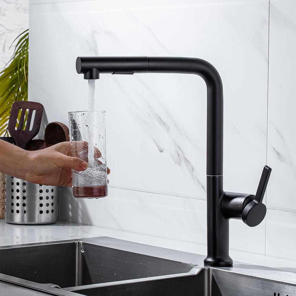 Simple Style Brass Dual Mode Spout Pull Out Kitchen Faucet - Swivel