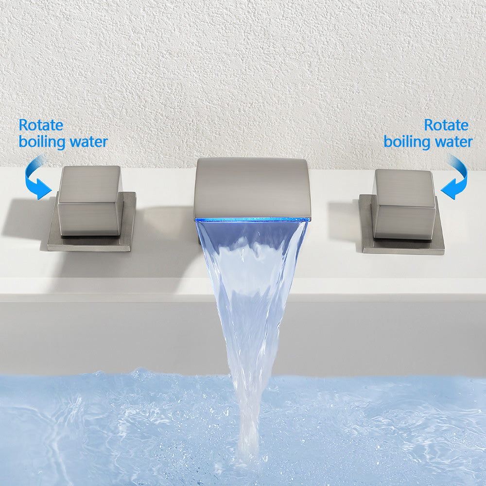 Solid Brass 3 Hole Bathroom Faucets with LED Light