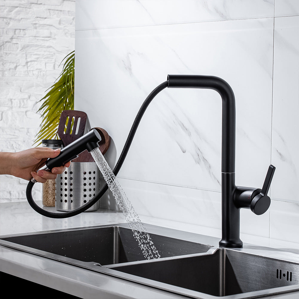 Simple Style Brass Dual Mode Spout Pull Out Kitchen Faucet - Swivel