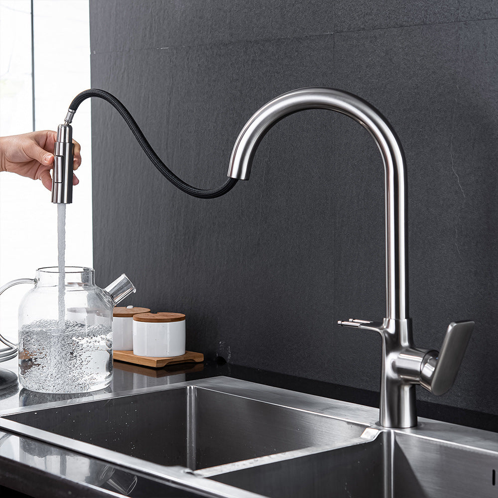 Brass Pulling and Retracting Kitchen Faucet (Hot and Cold Water with Hook)