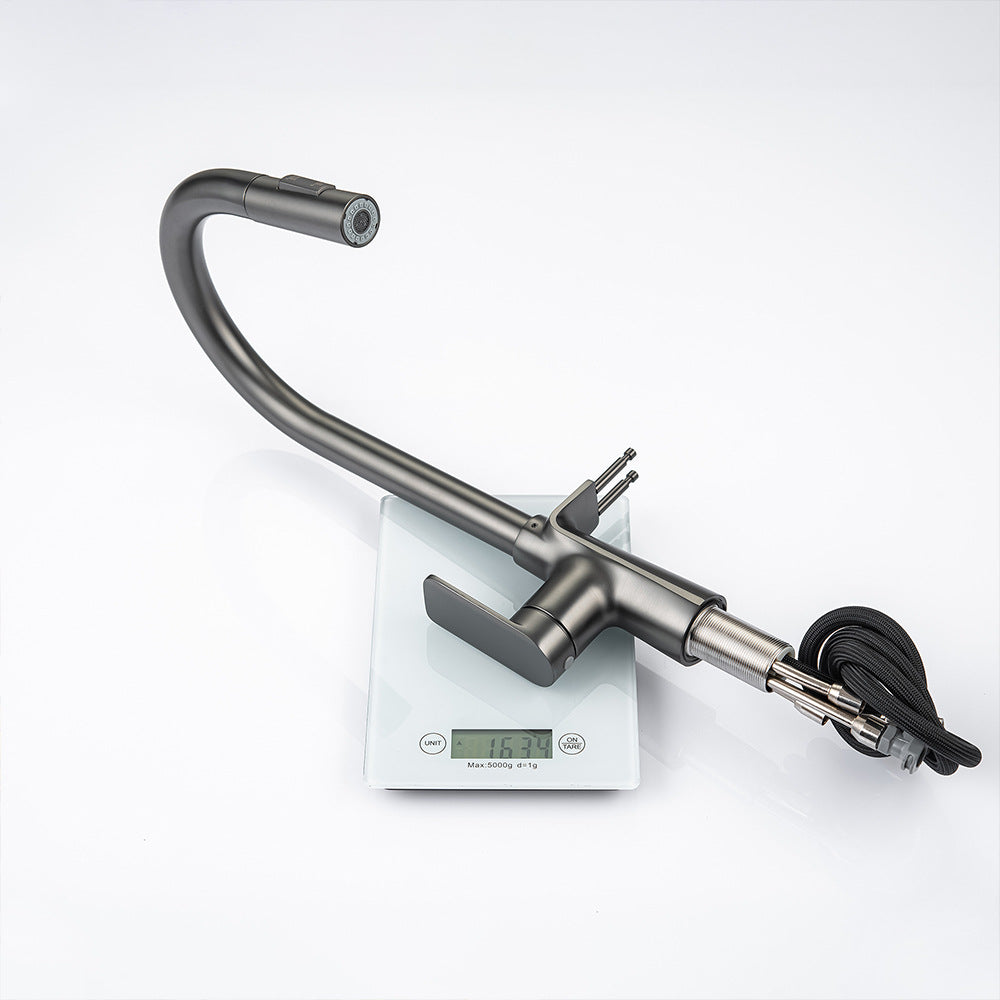 Brass Pulling and Retracting Kitchen Faucet (Hot and Cold Water with Hook)