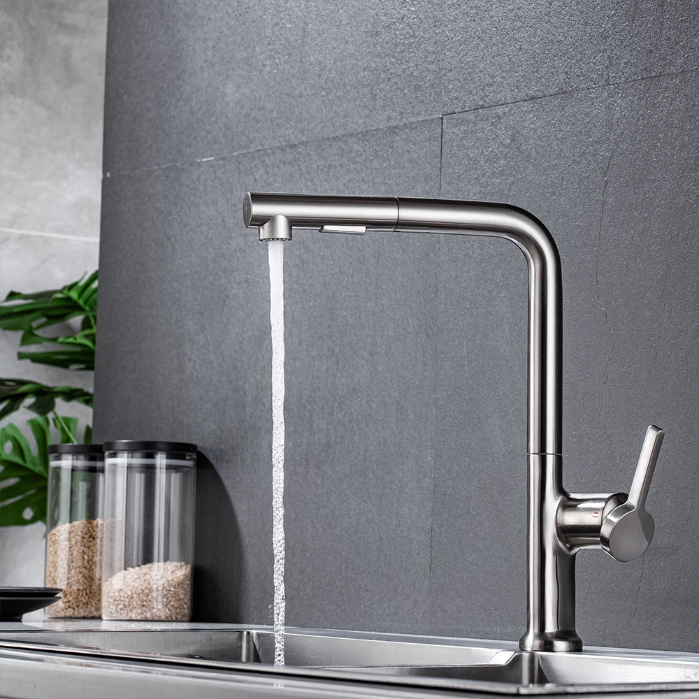 Simple Style Brass Dual Mode Spout Pull Out Kitchen Faucet - Swivel