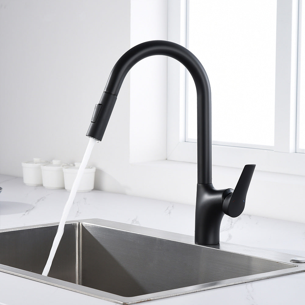 Full Brass Single Handle Single Hole Pull Down Sprayer Kitchen Sink Faucet (Dual Outlet Mode)