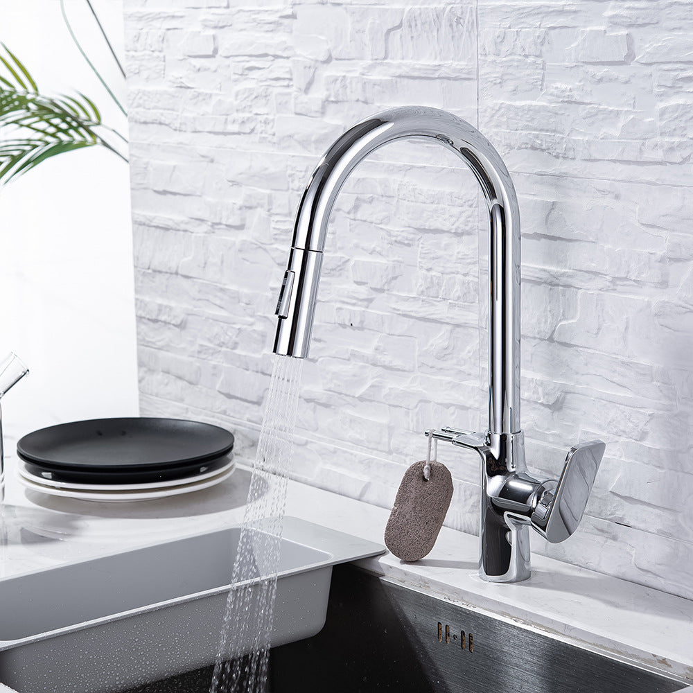 Brass Pulling and Retracting Kitchen Faucet (Hot and Cold Water with Hook)